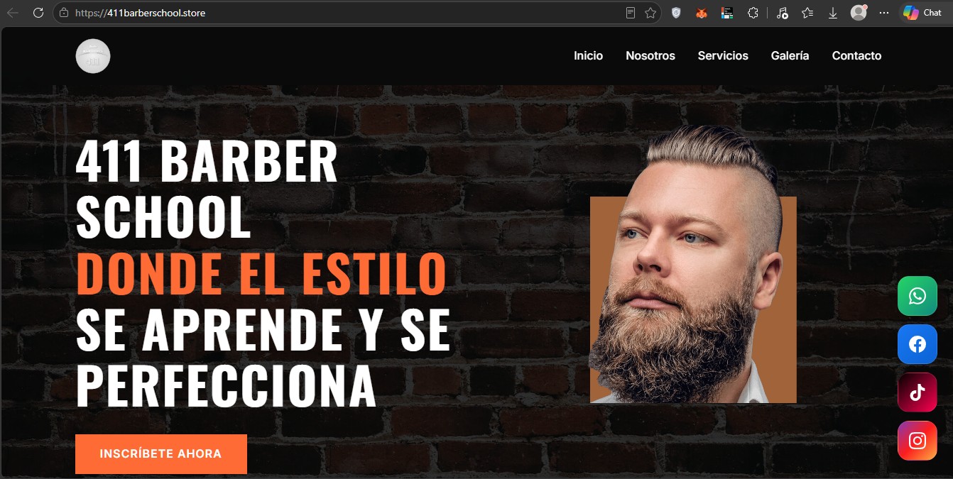 Captura de pantalla del sitio web de 411 Barber School
