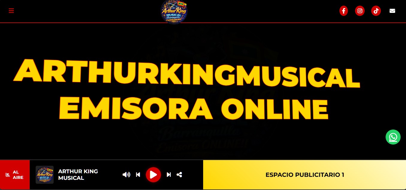 Captura de pantalla del sitio web de Arthur King Musical