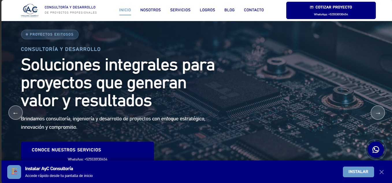 Captura de pantalla del sitio web de AyC Consultoría