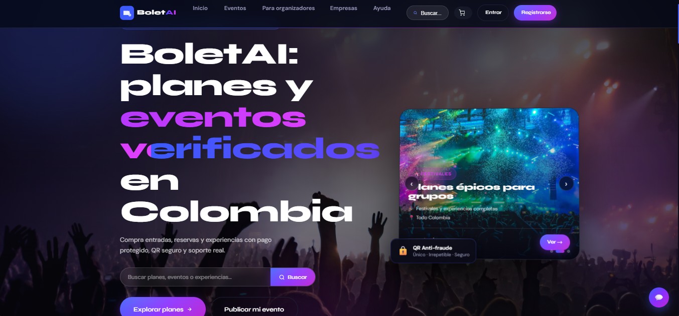 Captura de pantalla del sitio web de BoletAI
