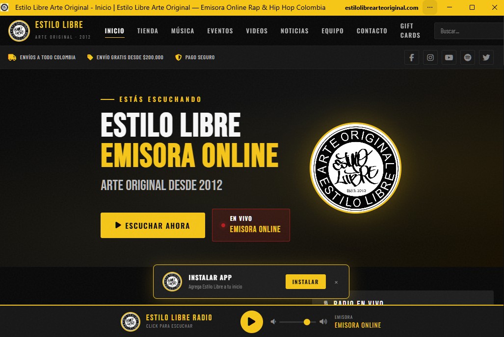 Captura de pantalla del sitio web de Estilo Libre