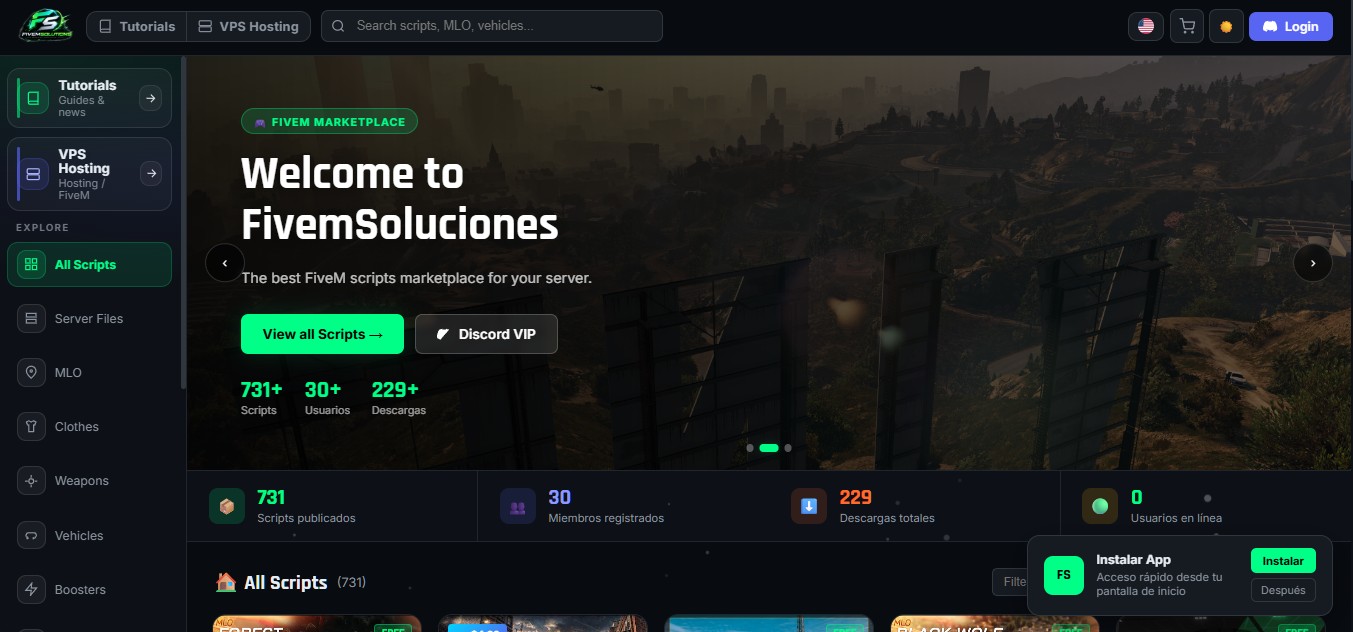 Captura de pantalla del sitio web de FiveM Solutions