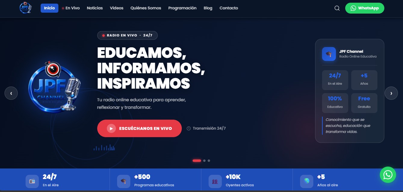 Captura de pantalla del sitio web de JPF Channel