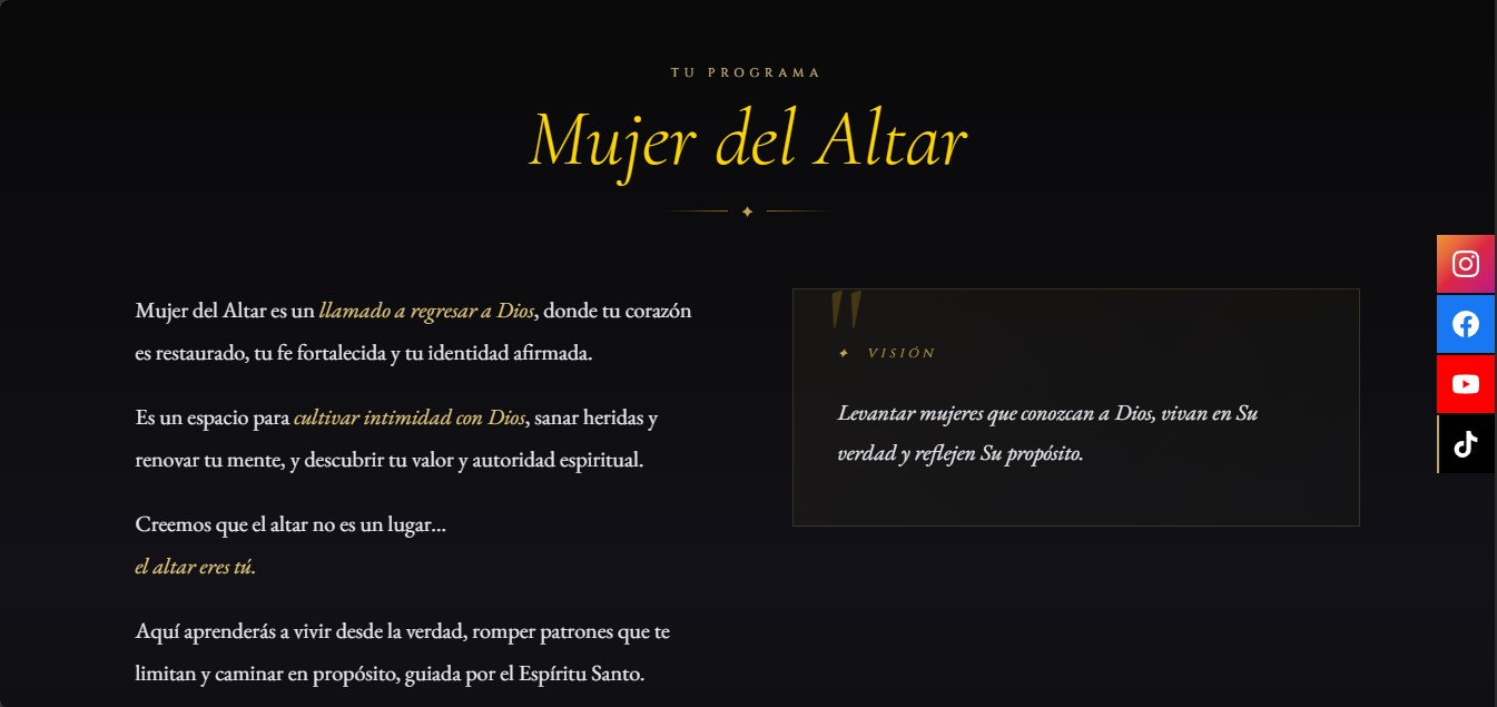Captura de pantalla del sitio web de Ministerio Mujer del Altar