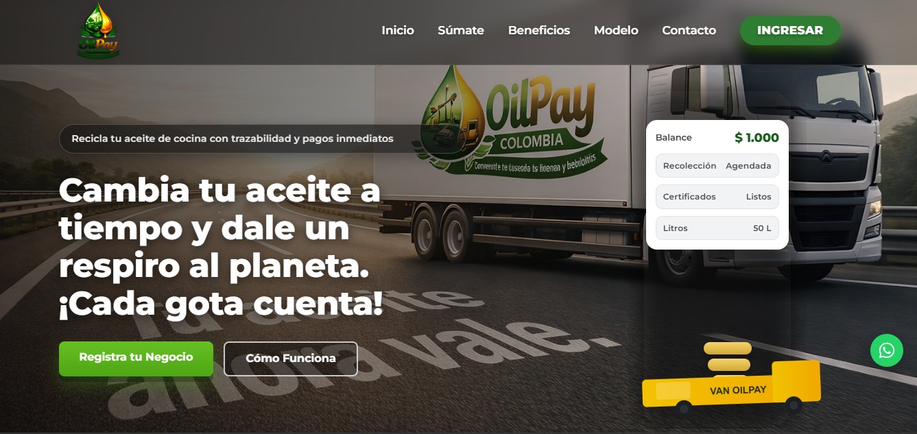 Captura de pantalla del sitio web de OilPay Colombia