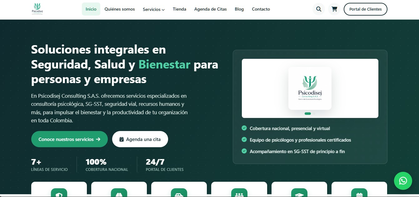 Captura de pantalla del sitio web de Psicodisej Consulting