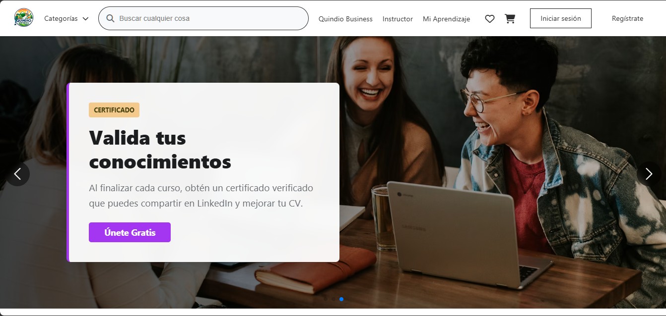 Captura de pantalla del sitio web de Quindío Emprende