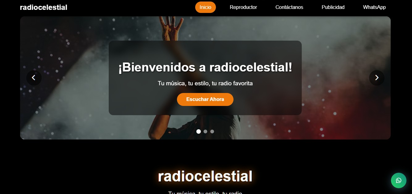 Captura de pantalla del sitio web de RadioCelestial