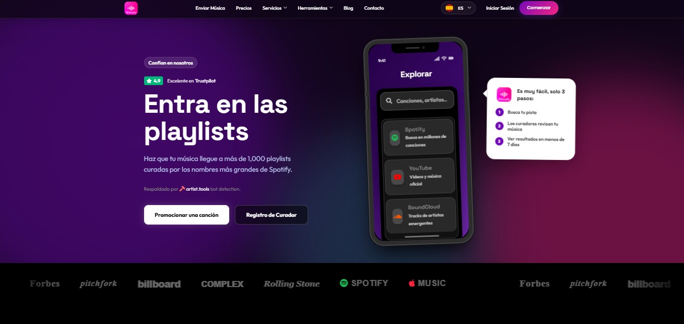 Captura de pantalla del sitio web de Ritmofy