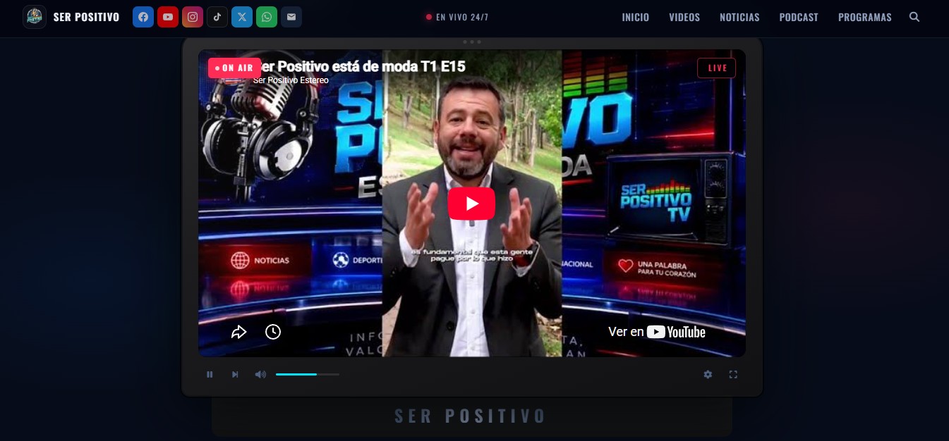 Captura de pantalla del sitio web de Ser Positivo Stereo