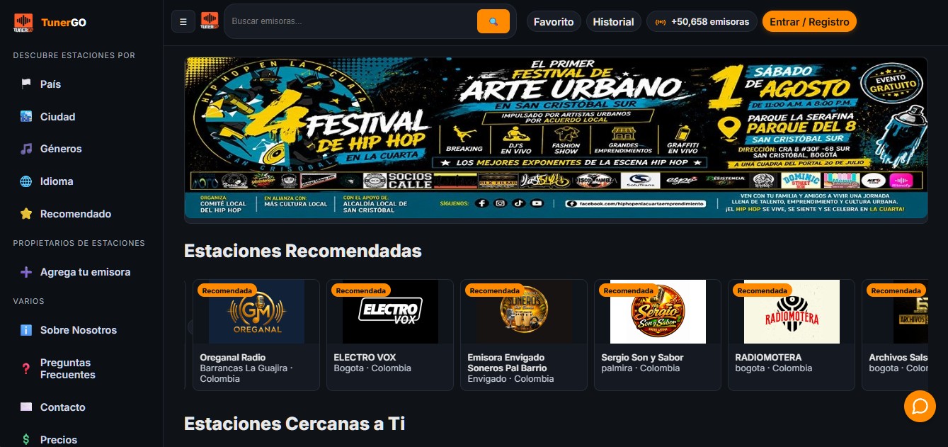 Captura de pantalla del sitio web de TunerGO