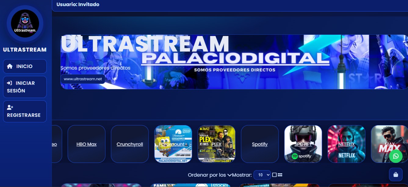 Captura de pantalla del sitio web de UltraStreaming
