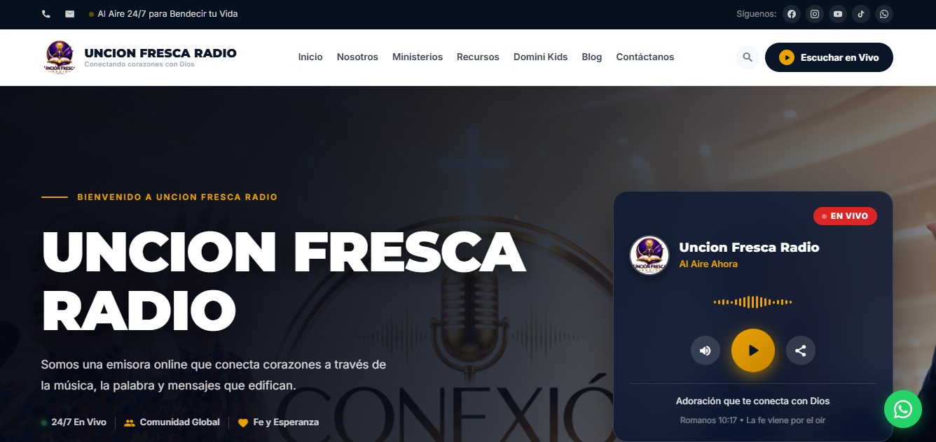 Captura de pantalla del sitio web de Unción Fresca Radio