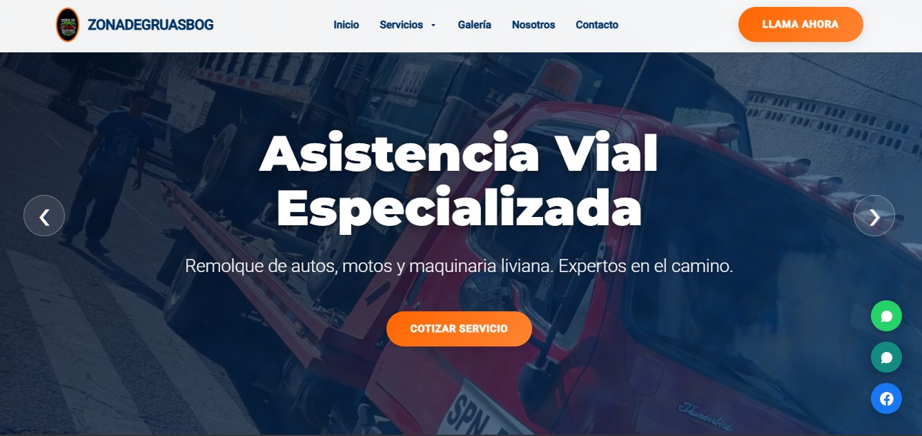 Captura de pantalla del sitio web de ZonadeGruasBOG